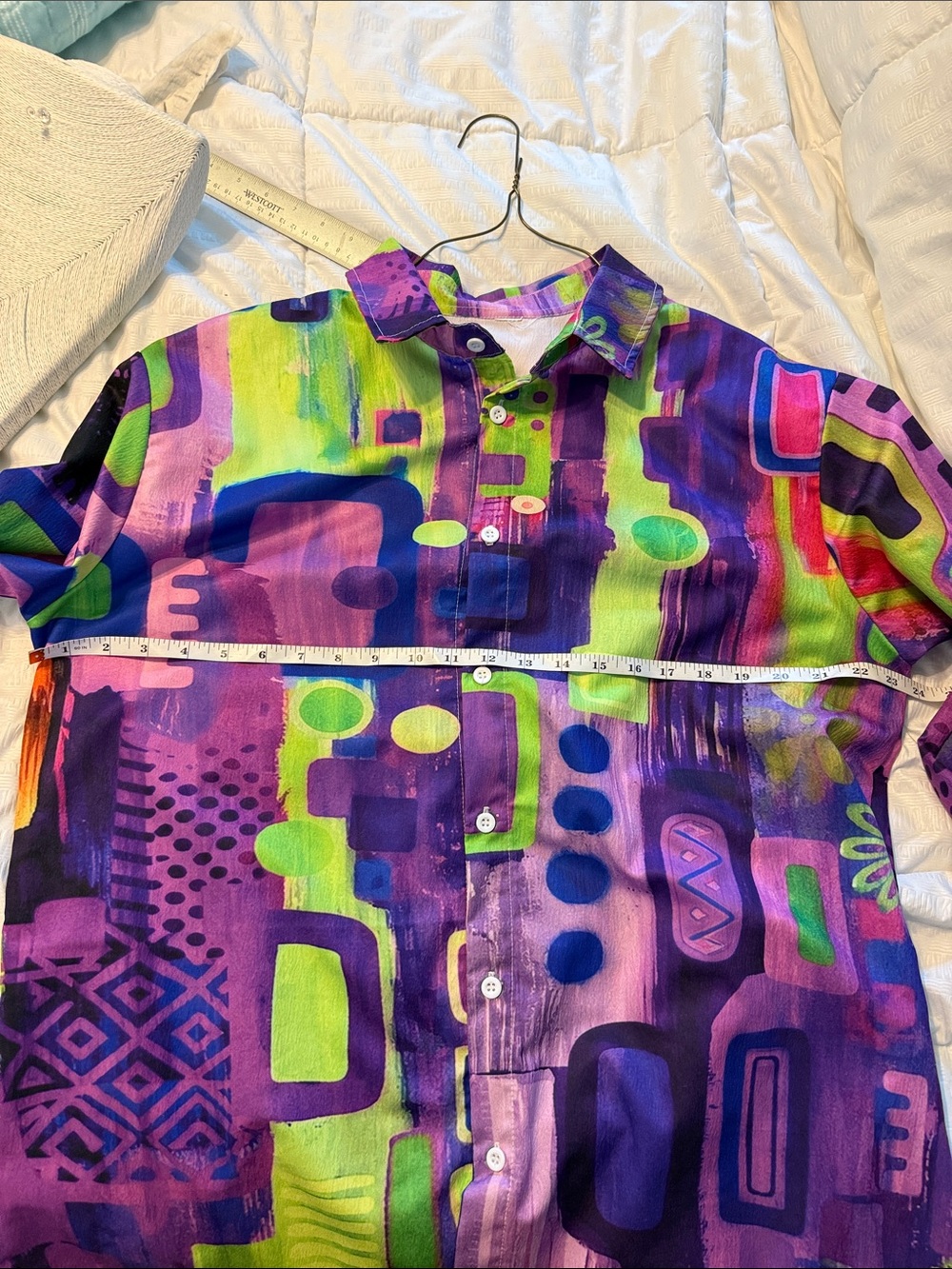 Womens Vibrant Purple & Lime Abstract Button-Up Shirt - Picture 7 of 7